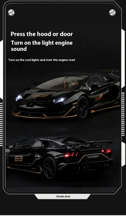 Lamborghini SVJ63 1:18 Metalowy Model z Dźwiękiem i Światłem - Szary z pudełkiem