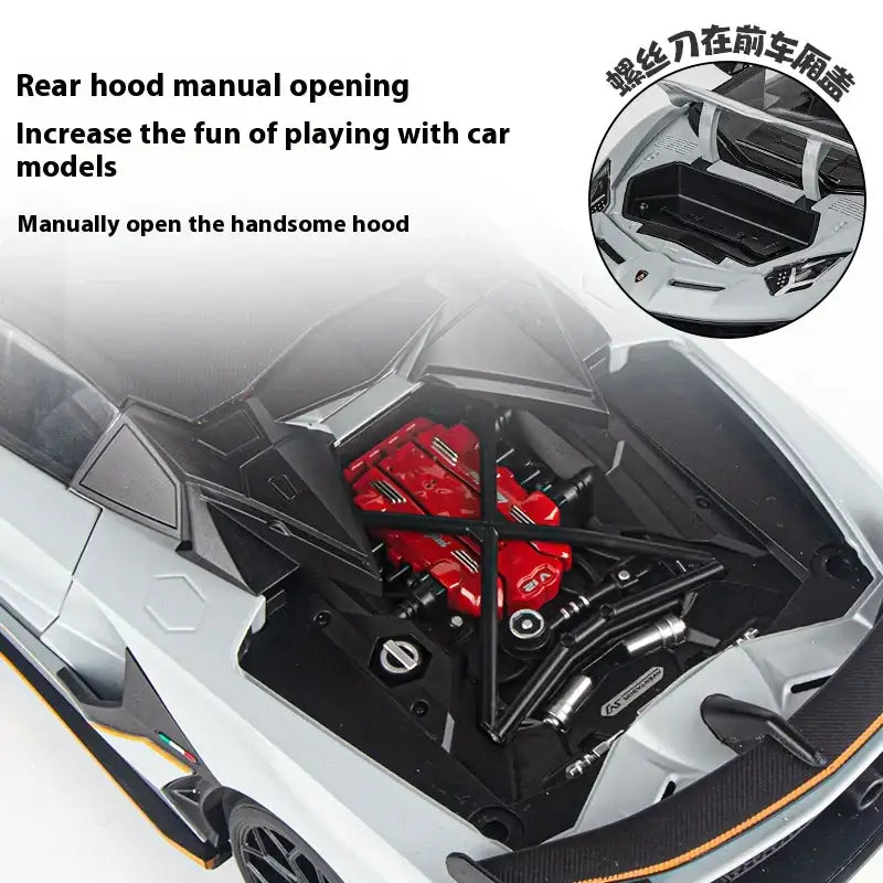 Lamborghini SVJ63 1:18 Metalowy Model z Dźwiękiem i Światłem - Szary z pudełkiem