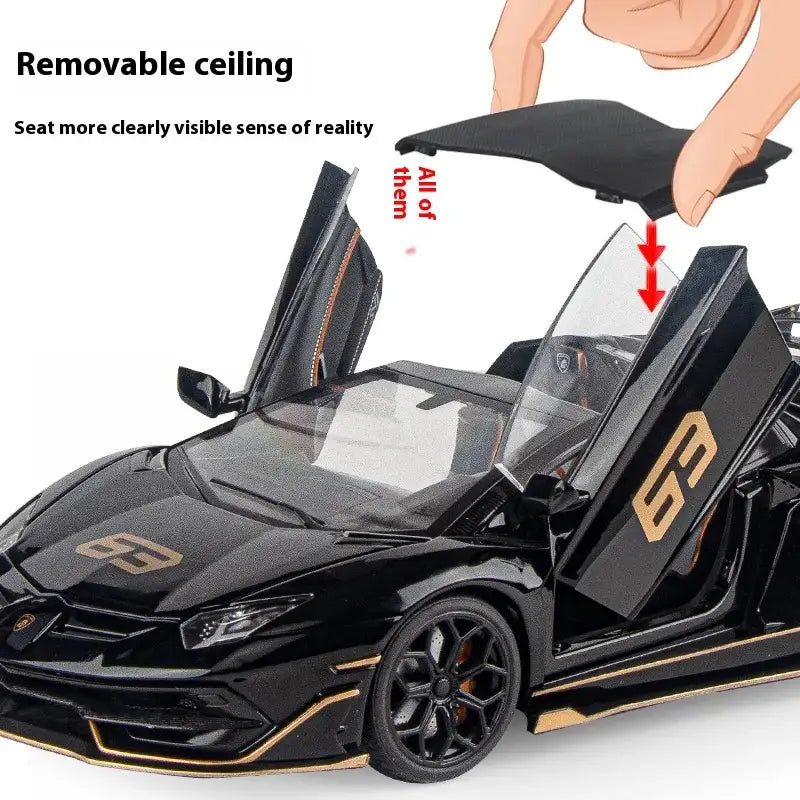Lamborghini SVJ63 1:18 Metalowy Model z Dźwiękiem i Światłem - Szary z pudełkiem