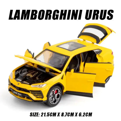 Lamborghini Urus 1:24 – Metalowy Model SUV z Efektami Dźwiękowymi - Żółty z pudełkiem