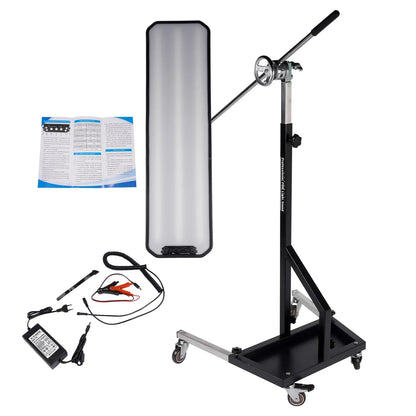 Czarna metalowa lampa pdr led ap03 z regulowaną wysokością i kółkami na stojaku podświetlająca panel led 12v