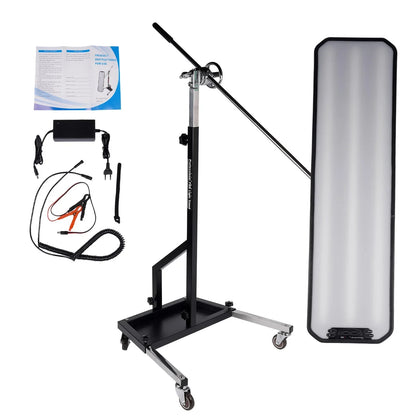 Czarno-srebrny regulowany stojak na kółkach z ap03 lampa pdr led 12v i wysokim panelu led 95x26 cm