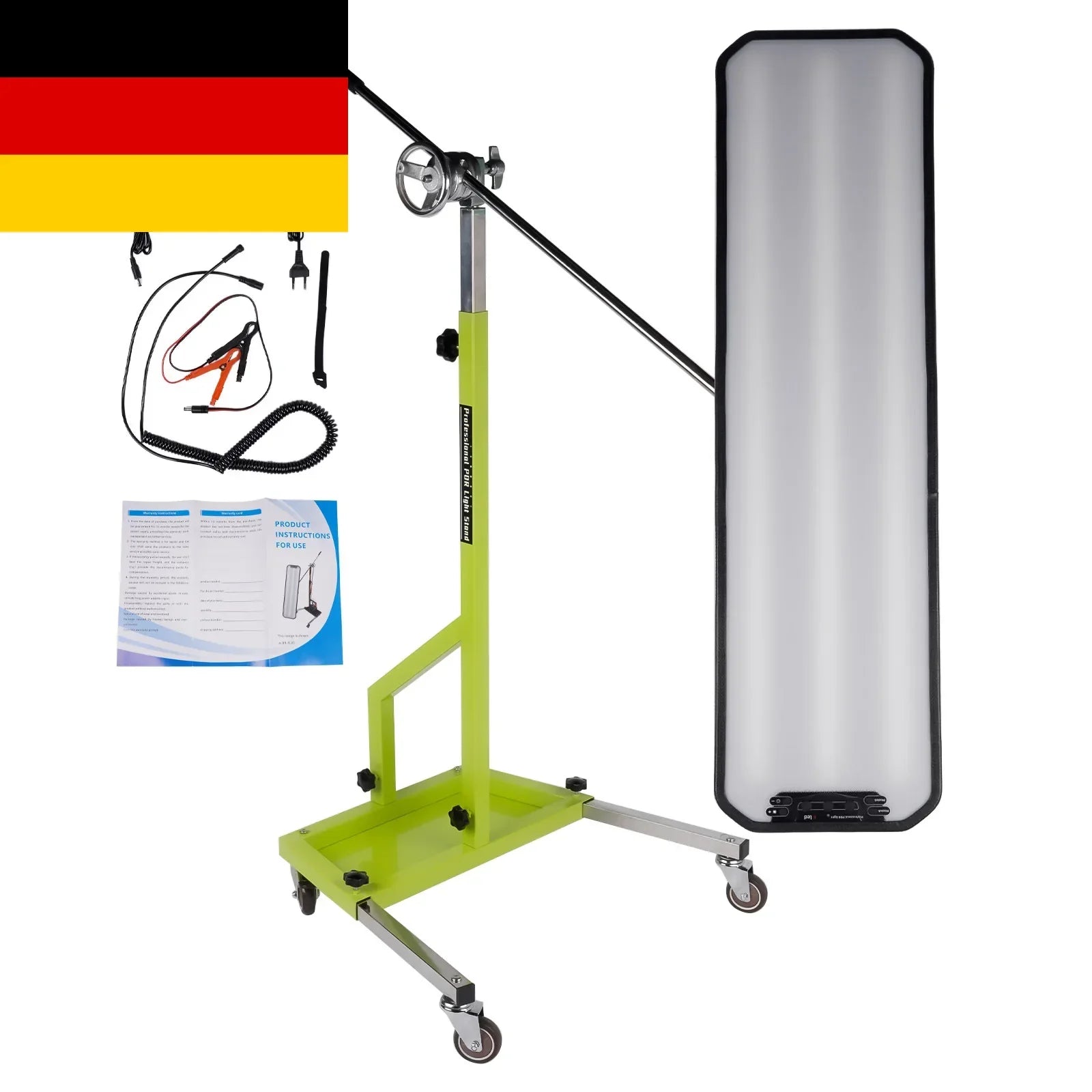 Ap03 lampa pdr led 12v zielona mobilna lampa podłogowa z regulowaną wysokością i srebrnym panelem świetlnym