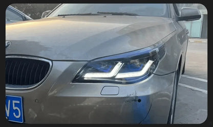 Lampy przednie do BMW E60 2003-2009 523i 530i - Reflektory LED z oczami anioła, światłami do jazdy dziennej (DRL), HID Bi-Xenon - Multigenus