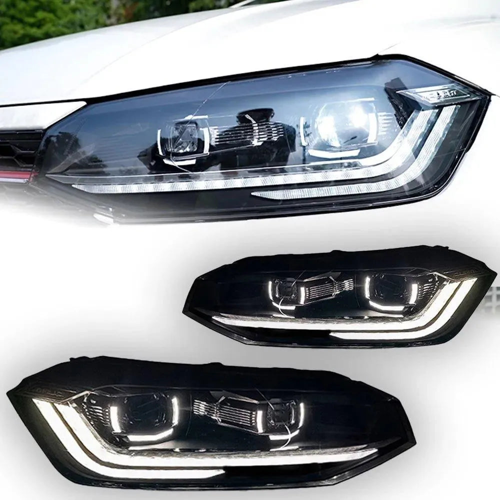 Lampy samochodowe do Volkswagen VW Polo (2017-2021) - z reflektorami LED, soczewką projekcyjną, dzienne DRL i dynamicznym sygnałem - Multigenus