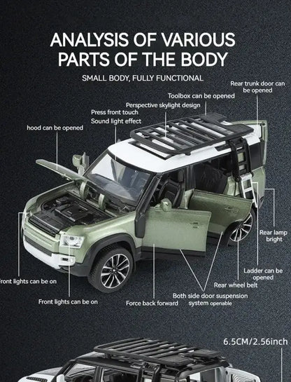 Land Rover Defender 110 1/32 Metalowy Model z Efektami Dźwiękowymi i Świetlnymi