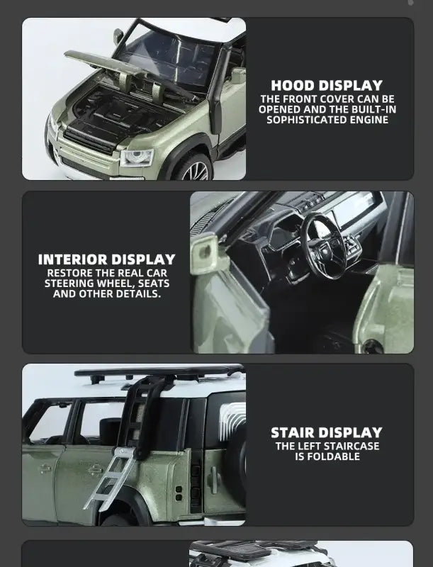 Land Rover Defender 110 1/32 Metalowy Model z Efektami Dźwiękowymi i Świetlnymi