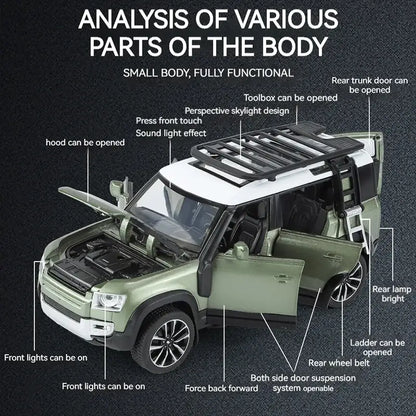 Land Rover Defender 110 1/32 Metalowy Model z Efektami Dźwiękowymi i Świetlnymi