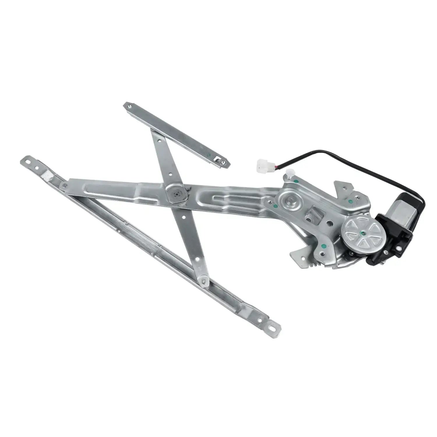 Srebrny metalowy regulator szyby przedniej lewy z czarnym silnikiem i okablowaniem do ford rangera mk2