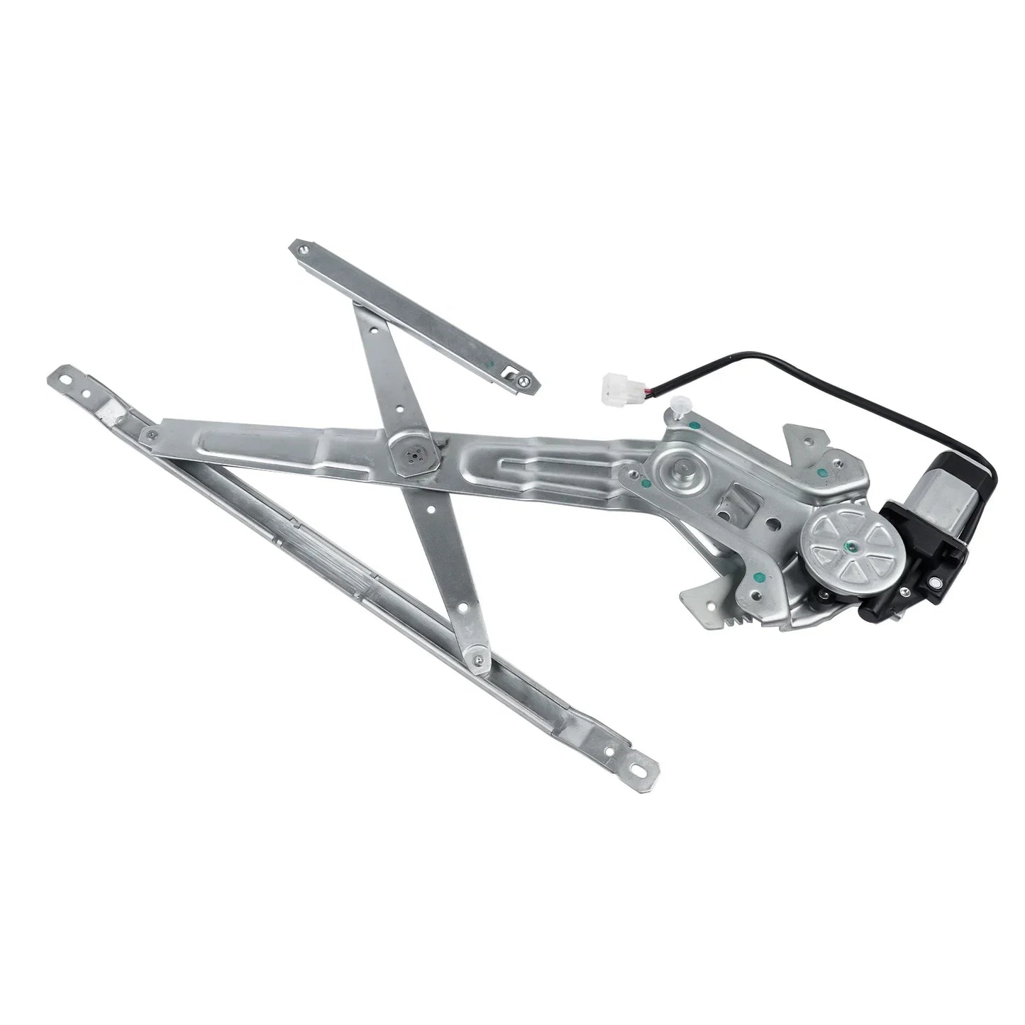 Srebrny metalowy regulator szyby przedniej lewy z czarnym silnikiem i okablowaniem do ford rangera mk2