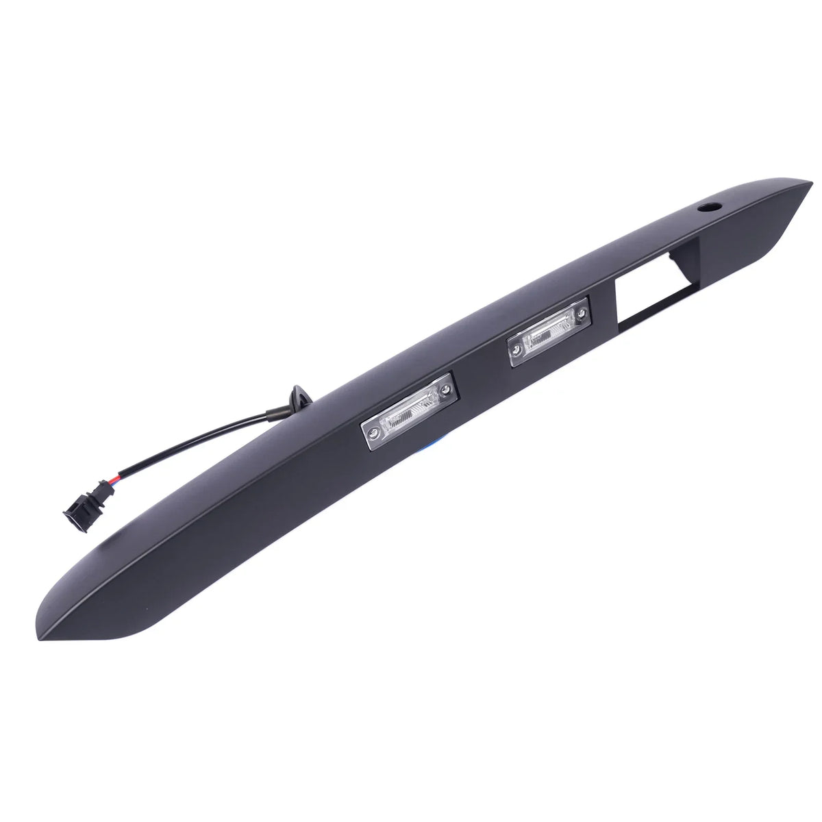 Czarny plastikowy tylny pasek lampy z dwiema led i wiązką do volkswagen caddy 2k 2004–2020 2k5827574s9b9 widok od tyłu