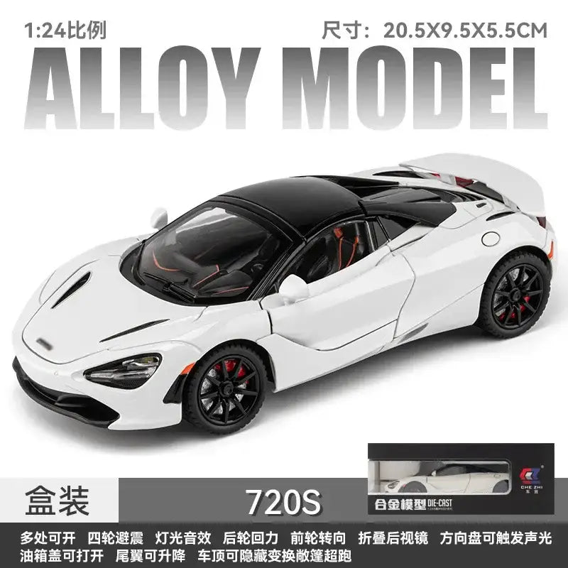 McLaren 720S 1:24 – Metalowy Model z Dźwiękiem i Światłem - Biały z pudełkiem