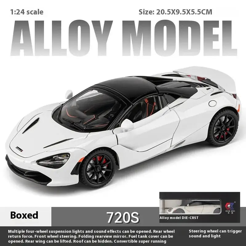 McLaren 720S 1:24 – Metalowy Model Samochodu Sportowego Amortyzowane Koła Realistyczna Replika Idealny Prezent - Biały