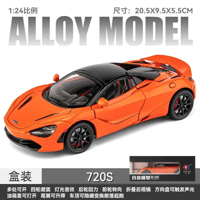 McLaren 720S 1:24 – Metalowy Model z Dźwiękiem i Światłem - Pomarańczowy z pudełkiem