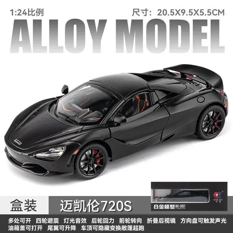 McLaren 720S 1:24 – Metalowy Model z Dźwiękiem i Światłem - Czarny z pudełkiem