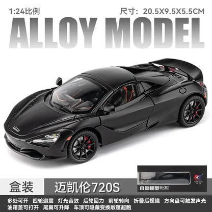 McLaren 720S 1:24 – Metalowy Model z Dźwiękiem i Światłem - Czarny z pudełkiem