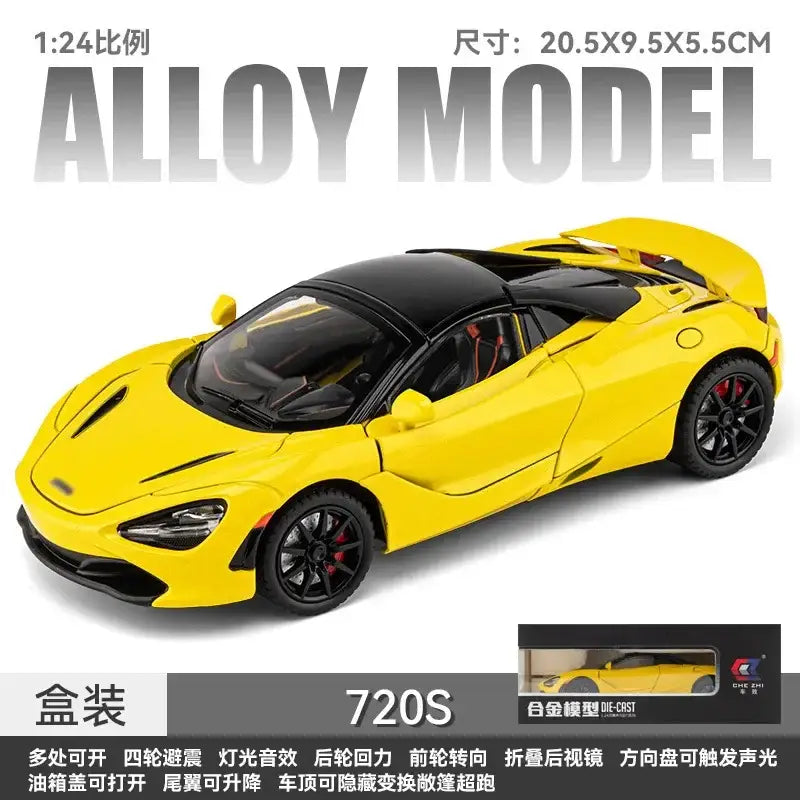 McLaren 720S 1:24 – Metalowy Model z Dźwiękiem i Światłem - Żółty z pudełkiem