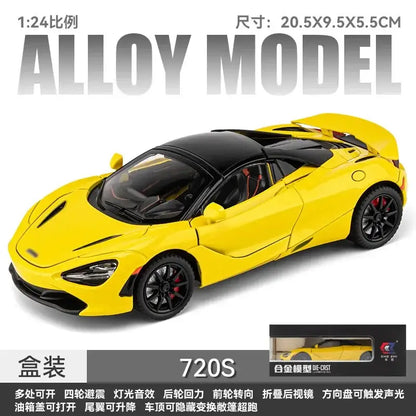 McLaren 720S 1:24 – Metalowy Model z Dźwiękiem i Światłem - Żółty z pudełkiem