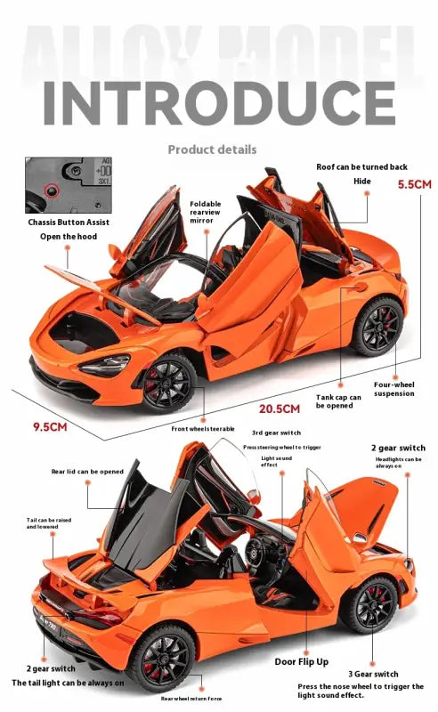 McLaren 720S 1:24 – Metalowy Model Samochodu Sportowego Amortyzowane Koła Realistyczna Replika Idealny Prezent