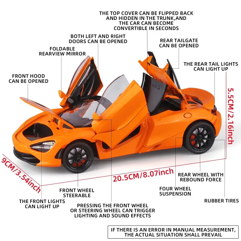 McLaren 720S 1:24 – Metalowy Model Samochodu Sportowego Amortyzowane Koła Realistyczna Replika Idealny Prezent