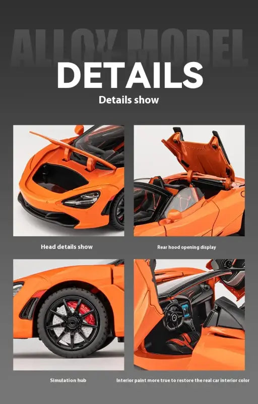 McLaren 720S 1:24 – Metalowy Model Samochodu Sportowego Amortyzowane Koła Realistyczna Replika Idealny Prezent