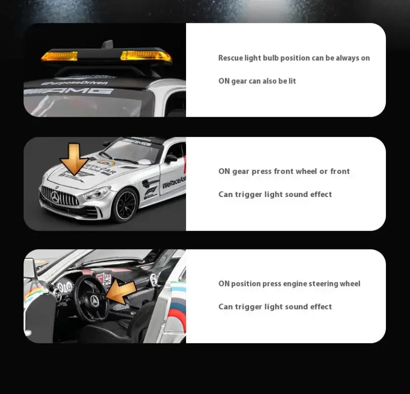 AMG F1 Safety Car 1:24 – Metalowy Model z Oświetleniem