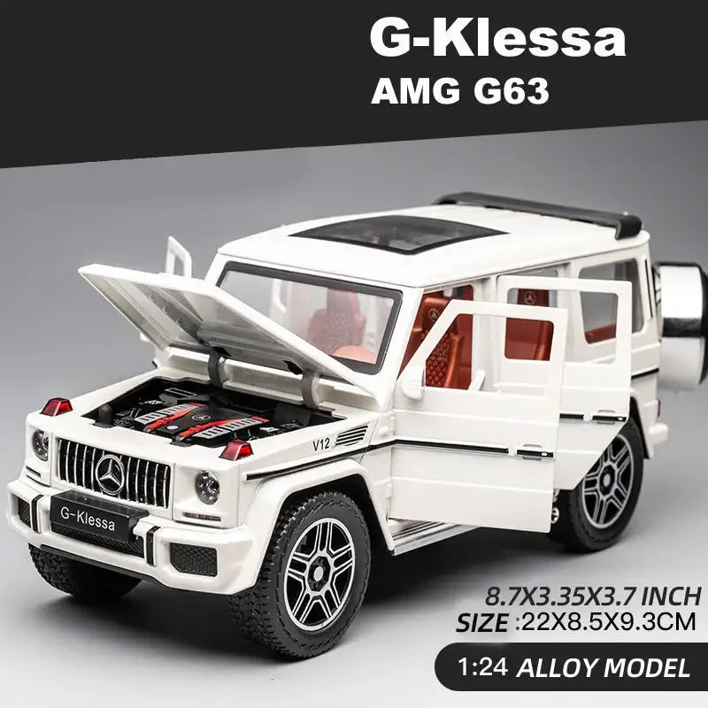 Mercedes AMG G63 1:24 Metalowy Model Samochodu z Efektami Dźwiękowymi i Świetlnymi - G63 BIAŁY Z PUDEŁKIEM