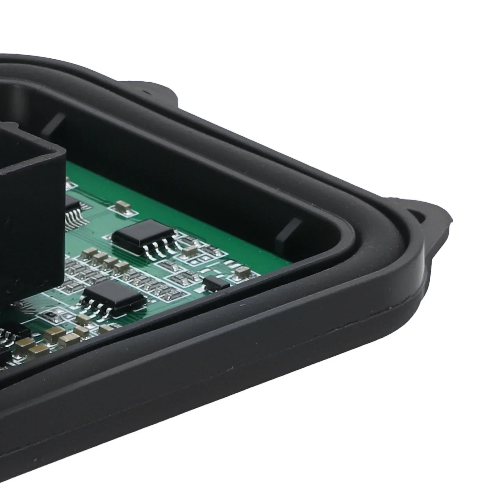 Czarne plastikowe obudowa modułu sterowania reflektora xenon bmw 328i coupe e92 z zieloną płytką elektroniczną