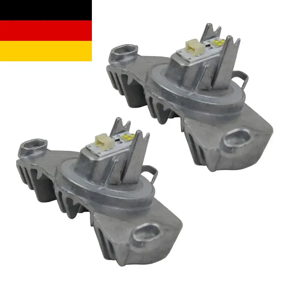 Srebrne moduły led do reflektorów bmw serii f30 f31 z metalową obudową i zintegrowanymi żeberkami chłodzącymi
