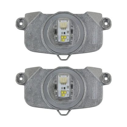 Srebrne moduły led do reflektorów bmw series f30 f31 z metalową obudową i żółtym obwodem do modeli 2011 2015