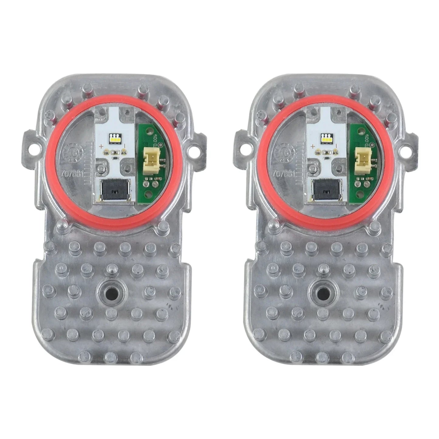 Srebrny plastikowy moduł led do reflektora bmw f80 f32 f33 f36 z czerwonym gumowym uszczelnieniem i zieloną płytką pcb