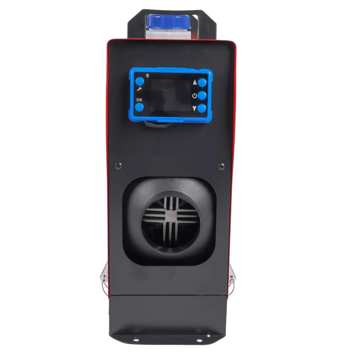 Czarno-czerwona nagrzewnica olejowa diesel 5-8 kw 12/24 v z pilotem zdalnego sterowania i panelem bluetooth