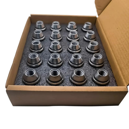 Zestaw 20 matowych czarnych stalowych nakrętek m12x1,5 19mm do kół ford focus mondeo