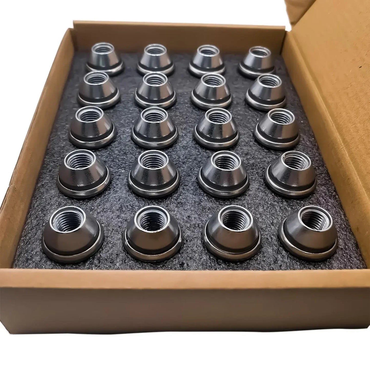 Set szesnastu chromowanych nakrętek m12x1,5 stalowych 19mm do ford focus mondeo w pudełku z pianką