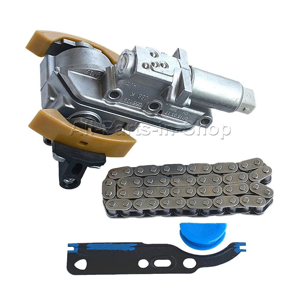 Srebrno-tan zestaw łańcucha rozrządu ap01 z czarnym narzędziem i niebieską nakrętką do audi vw 058109088b 058109088e 058109088h