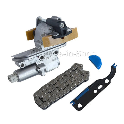 Srebrny metalowy zestaw łańcucha rozrządu i napinacza ap01 z czarnymi plastikowymi elementami do audi vw 058109088b e h k