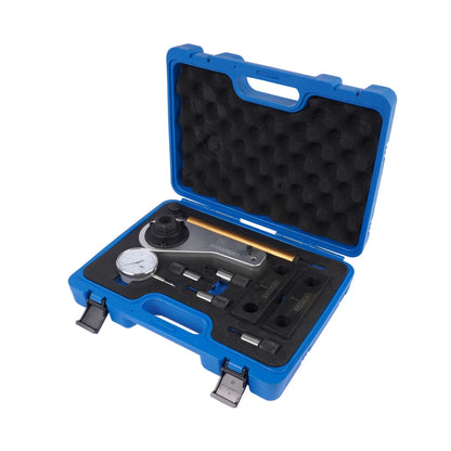 Niebieskie plastikowe etui z zestawem metalowych narzędzi do blokowania wału korbowego maserati ghibli m156b m156c