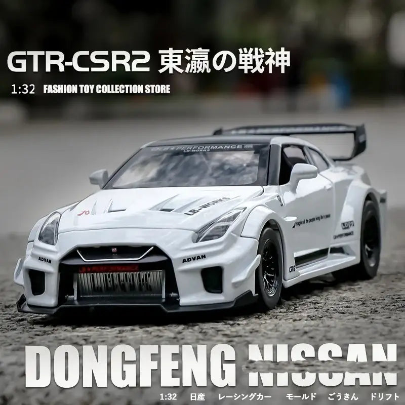 GTR-CSR2 Fast & Furious 1:32 – Metalowy Model Samochodu z Efektami Dźwiękowymi i Świetlnymi - Czarny bez pudełka