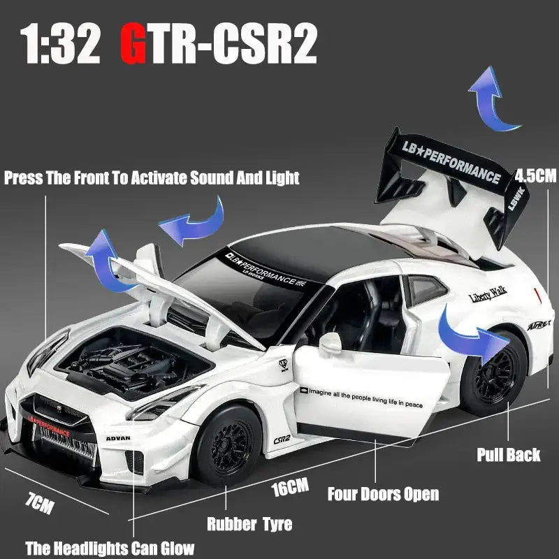 GTR CSR2 1:32 – Metalowy Model Samochodu Zabawka Edukacyjna i Kolekcjonerska dla Dzieci