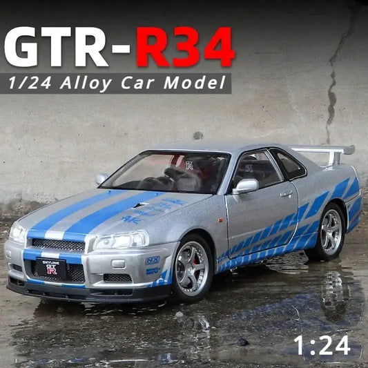 Nissan GTR R34 JDM 1:24 – Metalowy Model Sportowy z Dźwiękiem i Światłem