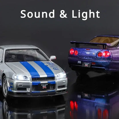 Nissan GTR R34 JDM 1:24 – Metalowy Model Sportowy z Dźwiękiem i Światłem