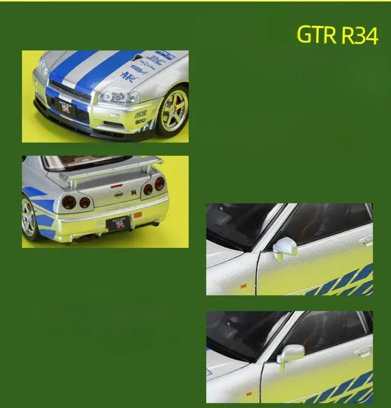Nissan GTR R34 JDM 1:24 – Metalowy Model Sportowy z Dźwiękiem i Światłem