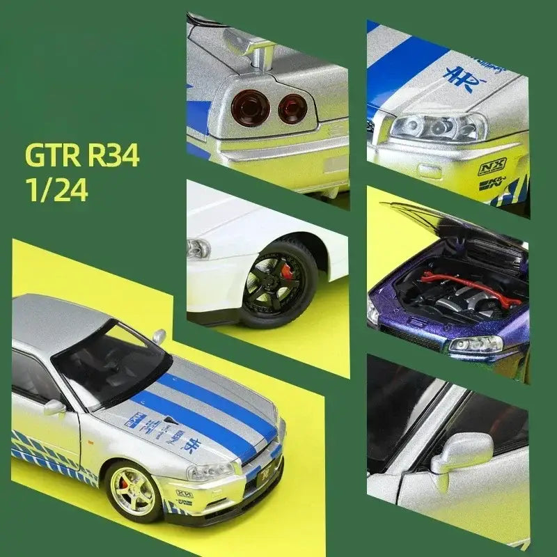Nissan GTR R34 JDM 1:24 – Metalowy Model Sportowy z Dźwiękiem i Światłem