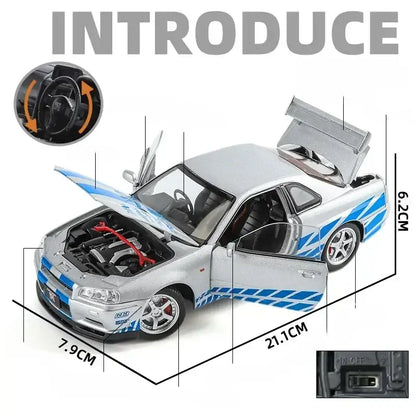 Nissan GTR R34 JDM 1:24 – Metalowy Model Sportowy z Dźwiękiem i Światłem