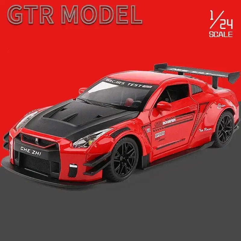 Nissan GTR R34/R35 Skyline Ares 1:24 – Metalowy Model Z Dźwiękiem i Światłem - Czerwony