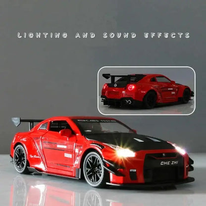 Nissan GTR R34/R35 Skyline Ares 1:24 – Metalowy Model Z Dźwiękiem i Światłem - Czerwony z pudełkiem