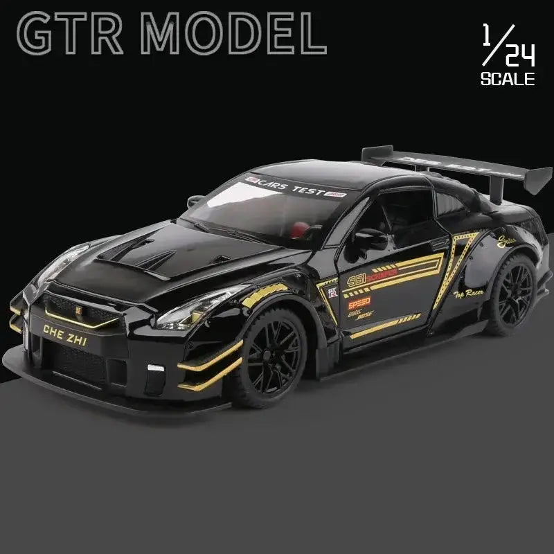Nissan GTR R34/R35 Skyline Ares 1:24 – Metalowy Model Z Dźwiękiem i Światłem - Czarny z pudełkiem