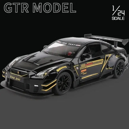 Nissan GTR R34/R35 Skyline Ares 1:24 – Metalowy Model Z Dźwiękiem i Światłem - Czarny z pudełkiem