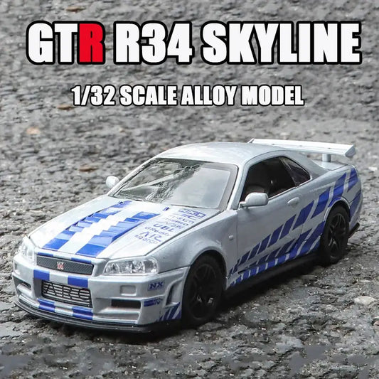 Nissan GTR R34 Skyline 1:32 – Metalowy Model Kolekcjonerski z Efektami Dźwiękowymi i Świetlnymi