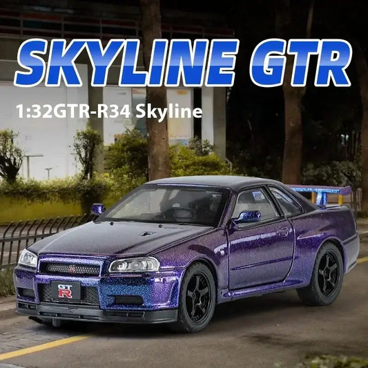 Nissan GTR R34 Skyline 1:32 Metalowy Model Supercar Z Efektami Dźwiękowymi I Świetlnymi